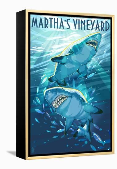 Martha's Vineyard - Stylized Tiger Sharks-Lantern Press-Framed Stretched Canvas