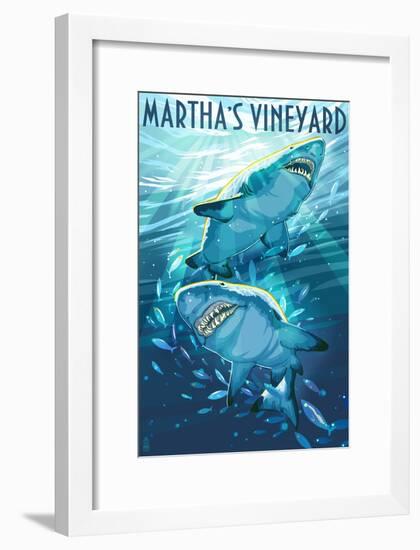 Martha's Vineyard - Stylized Tiger Sharks-Lantern Press-Framed Art Print