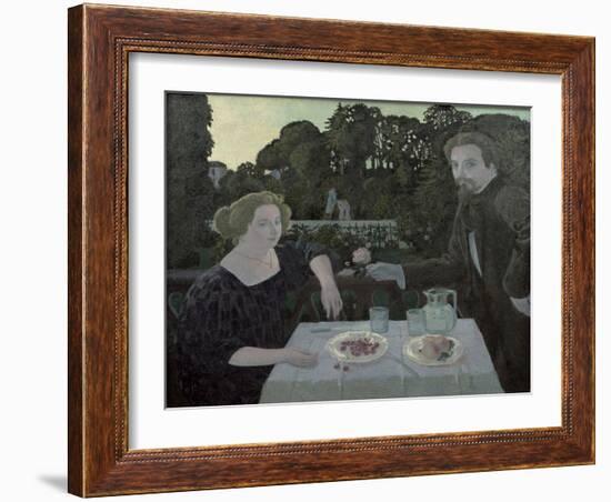 Marthe and Maurice Denis at Dusk, or the Dessert in the Garden, 1897-Maurice Denis-Framed Giclee Print