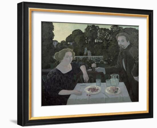 Marthe and Maurice Denis at Dusk, or the Dessert in the Garden, 1897-Maurice Denis-Framed Giclee Print