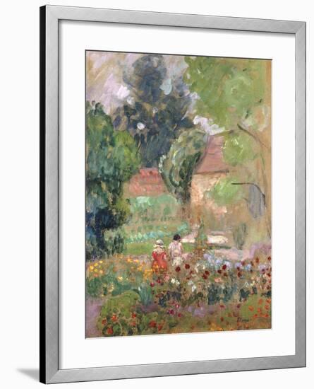 Marthe, Nono and Pierre in the Garden-Henri Lebasque-Framed Giclee Print