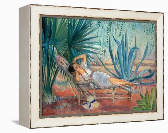 Marthe Taking a Break in a Deck Chair, Saint-Tropez, C. 1910-15-Henri Lebasque-Framed Premier Image Canvas