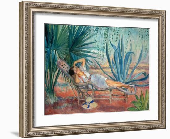 Marthe Taking a Break in a Deck Chair, Saint-Tropez, C. 1910-15-Henri Lebasque-Framed Giclee Print