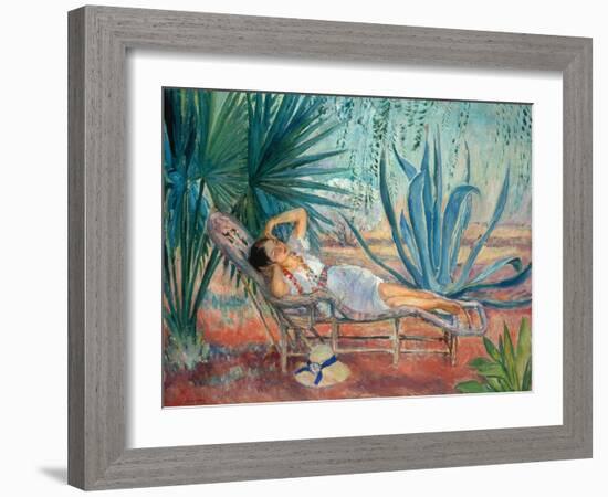 Marthe Taking a Break in a Deck Chair, Saint-Tropez, C. 1910-15-Henri Lebasque-Framed Giclee Print