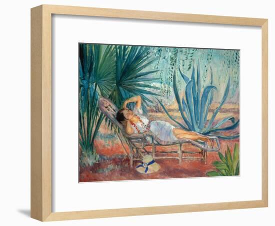 Marthe Taking a Break in a Deck Chair, Saint-Tropez, C. 1910-15-Henri Lebasque-Framed Giclee Print