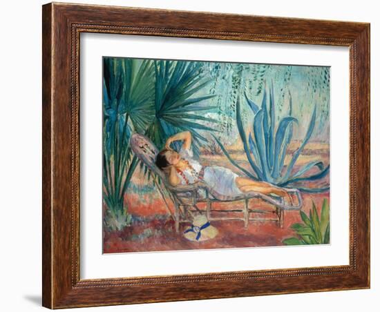 Marthe Taking a Break in a Deck Chair, Saint-Tropez, C. 1910-15-Henri Lebasque-Framed Giclee Print