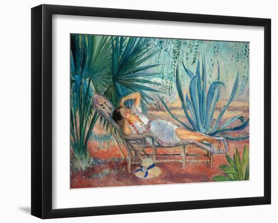 Marthe Taking a Break in a Deck Chair, Saint-Tropez, C. 1910-15-Henri Lebasque-Framed Giclee Print