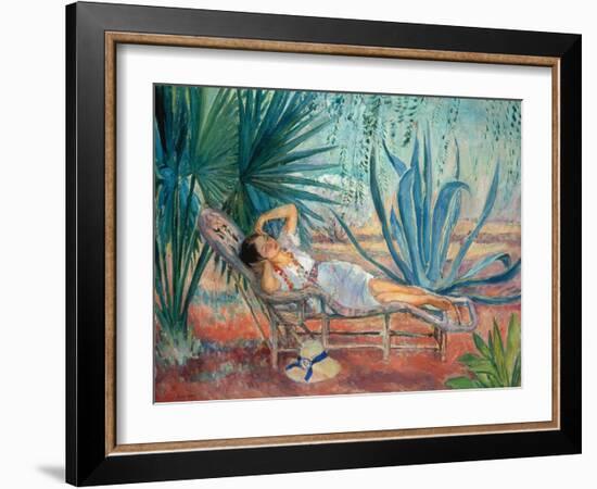 Marthe Taking a Break in a Deck Chair, Saint-Tropez, C. 1910-15-Henri Lebasque-Framed Giclee Print