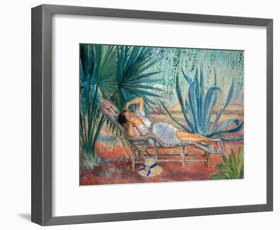 Marthe Taking a Break in a Deck Chair, Saint-Tropez, C. 1910-15-Henri Lebasque-Framed Giclee Print