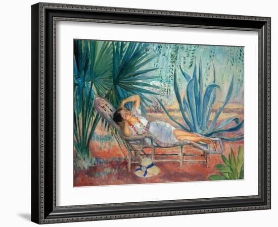 Marthe Taking a Break in a Deck Chair, Saint-Tropez, C. 1910-15-Henri Lebasque-Framed Giclee Print