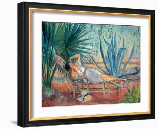 Marthe Taking a Break in a Deck Chair, Saint-Tropez, C. 1910-15-Henri Lebasque-Framed Giclee Print