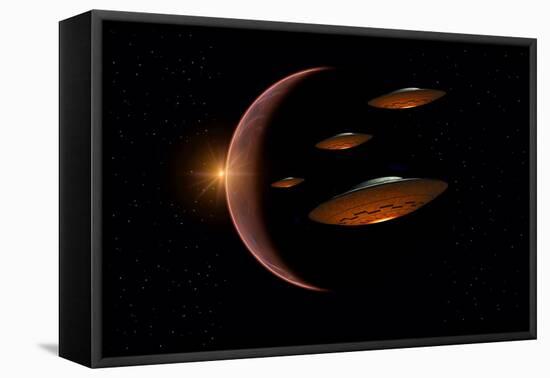 Martians Evacuating their Homeworld, Mars, in Flying Saucers-null-Framed Stretched Canvas