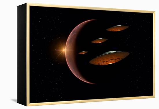 Martians Evacuating their Homeworld, Mars, in Flying Saucers-null-Framed Stretched Canvas