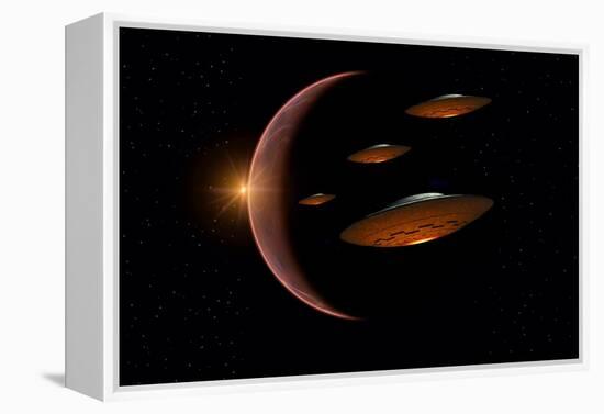 Martians Evacuating their Homeworld, Mars, in Flying Saucers-null-Framed Stretched Canvas