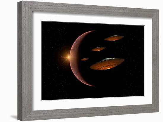 Martians Evacuating their Homeworld, Mars, in Flying Saucers-null-Framed Premium Giclee Print