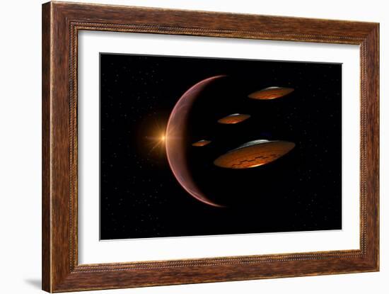 Martians Evacuating their Homeworld, Mars, in Flying Saucers-null-Framed Premium Giclee Print