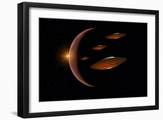 Martians Evacuating their Homeworld, Mars, in Flying Saucers-null-Framed Premium Giclee Print