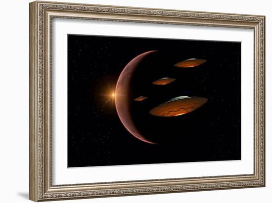 Martians Evacuating their Homeworld, Mars, in Flying Saucers-null-Framed Art Print