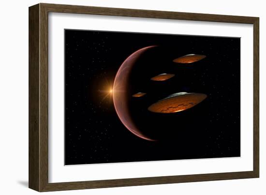Martians Evacuating their Homeworld, Mars, in Flying Saucers-null-Framed Art Print