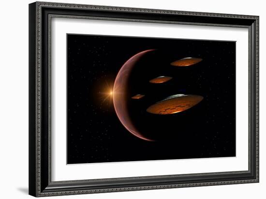 Martians Evacuating their Homeworld, Mars, in Flying Saucers-null-Framed Art Print