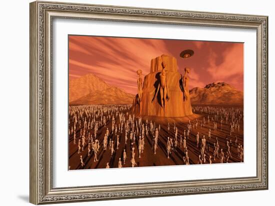 Martians Gathering around a Monument Dedicated to their Ancestors-null-Framed Art Print