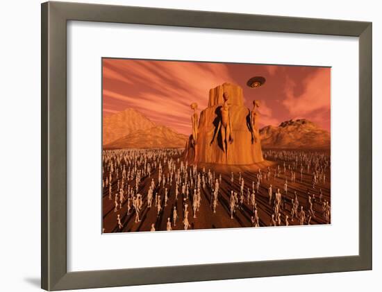 Martians Gathering around a Monument Dedicated to their Ancestors-null-Framed Art Print