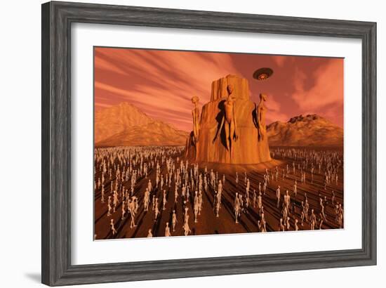 Martians Gathering around a Monument Dedicated to their Ancestors-null-Framed Art Print