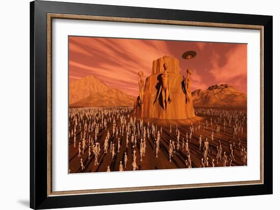 Martians Gathering around a Monument Dedicated to their Ancestors-null-Framed Art Print