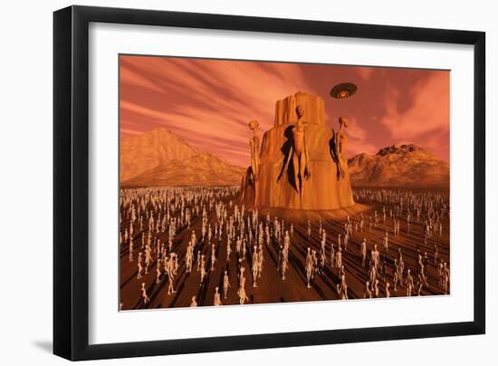 Martians Gathering around a Monument Dedicated to their Ancestors-null-Framed Art Print