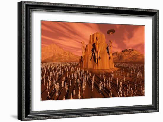 Martians Gathering around a Monument Dedicated to their Ancestors-null-Framed Art Print