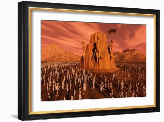 Martians Gathering around a Monument Dedicated to their Ancestors-null-Framed Art Print