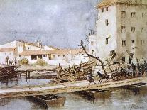 An Italian Donkey Temporarily Blocks Traffic on a Pontoon Bridge at Sacile-Martin Hardie-Art Print