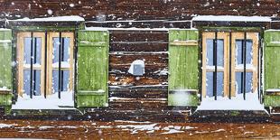 hut window with shutters, snowdrift, detail-Martin Ley-Photographic Print