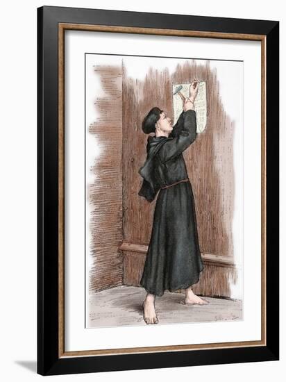 Martin Luther (1483-1546) Hanging His 95 Theses in Wittenberg, 1517-null-Framed Giclee Print