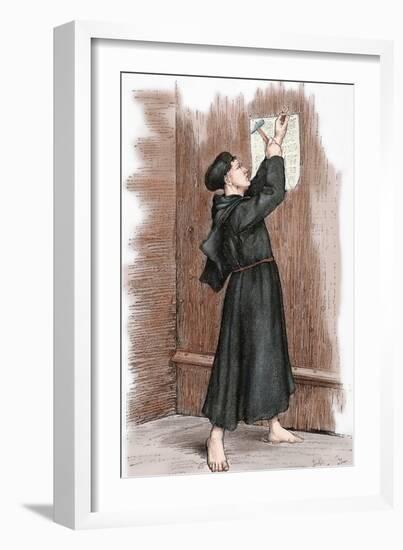 Martin Luther (1483-1546) Hanging His 95 Theses in Wittenberg, 1517-null-Framed Giclee Print