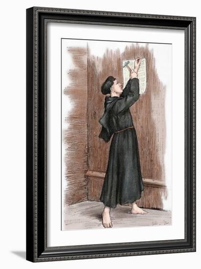 Martin Luther (1483-1546) Hanging His 95 Theses in Wittenberg, 1517-null-Framed Giclee Print