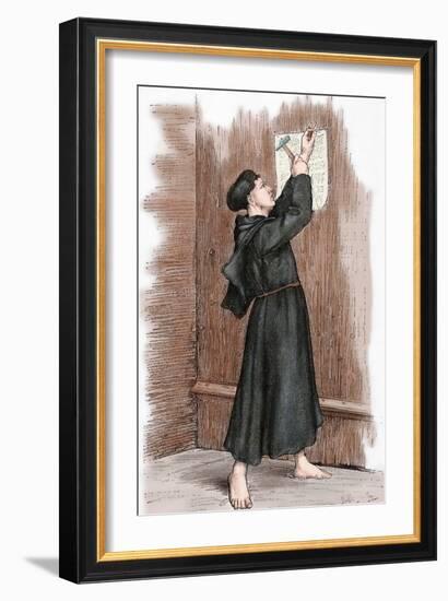 Martin Luther (1483-1546) Hanging His 95 Theses in Wittenberg, 1517-null-Framed Giclee Print