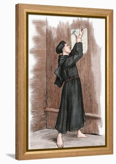 Martin Luther (1483-1546) Hanging His 95 Theses in Wittenberg, 1517-null-Framed Premier Image Canvas