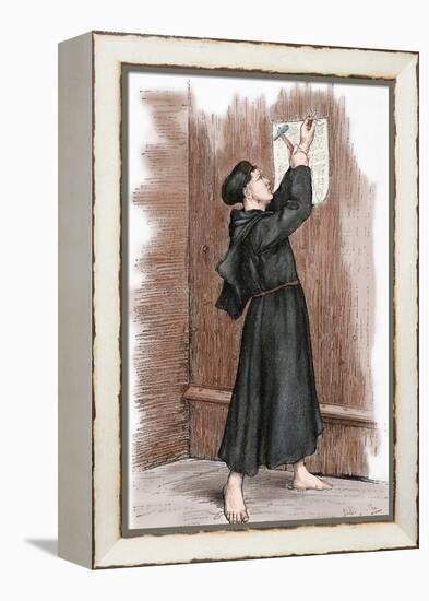 Martin Luther (1483-1546) Hanging His 95 Theses in Wittenberg, 1517-null-Framed Premier Image Canvas