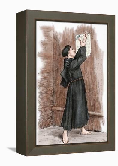 Martin Luther (1483-1546) Hanging His 95 Theses in Wittenberg, 1517-null-Framed Premier Image Canvas