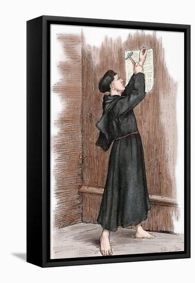 Martin Luther (1483-1546) Hanging His 95 Theses in Wittenberg, 1517-null-Framed Premier Image Canvas