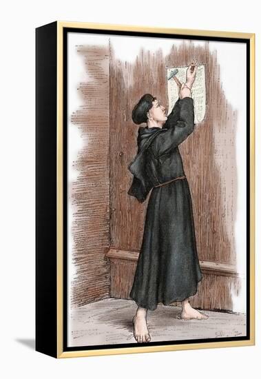 Martin Luther (1483-1546) Hanging His 95 Theses in Wittenberg, 1517-null-Framed Premier Image Canvas