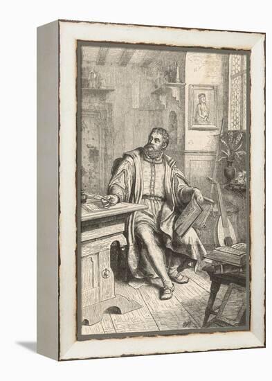 Martin Luther at Work on His Translation of the Bible into German-U. Roat-Framed Premier Image Canvas