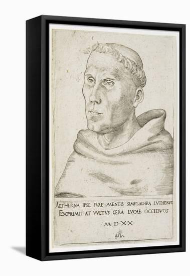 Martin Luther, Bust in Three-Quarter View, 1520 (Engraving on Laid Paper with Watermark)-Lucas the Elder Cranach-Framed Premier Image Canvas