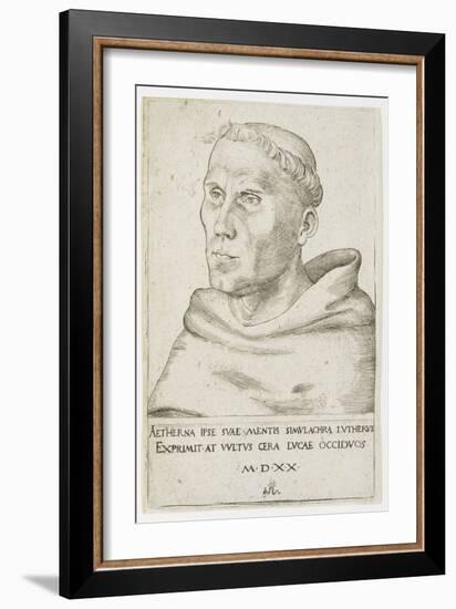 Martin Luther, Bust in Three-Quarter View, 1520 (Engraving on Laid Paper with Watermark)-Lucas the Elder Cranach-Framed Giclee Print