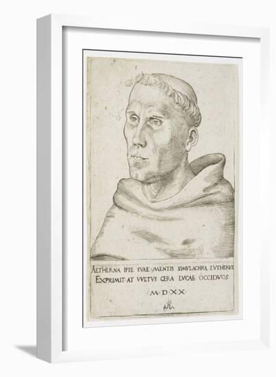 Martin Luther, Bust in Three-Quarter View, 1520 (Engraving on Laid Paper with Watermark)-Lucas the Elder Cranach-Framed Giclee Print