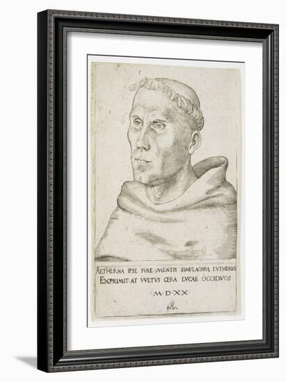 Martin Luther, Bust in Three-Quarter View, 1520 (Engraving on Laid Paper with Watermark)-Lucas the Elder Cranach-Framed Giclee Print