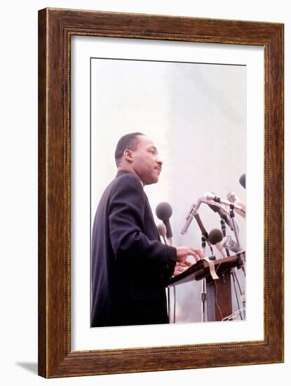 Martin Luther King, American Priest Activist for Civil Right Movement Black Americans Here C. 1965-null-Framed Photo