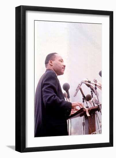 Martin Luther King, American Priest Activist for Civil Right Movement Black Americans Here C. 1965-null-Framed Photo