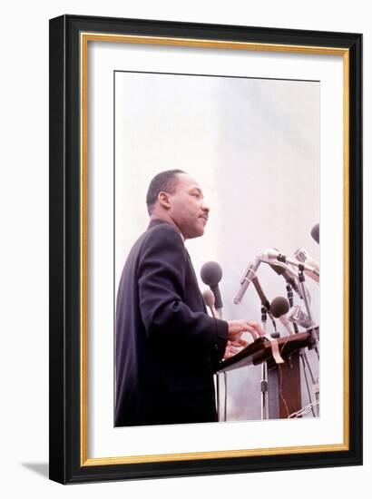 Martin Luther King, American Priest Activist for Civil Right Movement Black Americans Here C. 1965-null-Framed Photo